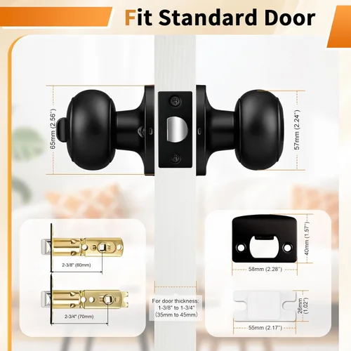 Miniatura 4 de Probrico - Perillas de puerta de negro mate, manijas de puerta con cerradura y perilla, manijas de puerta interior sin llave para baño y dormitorio