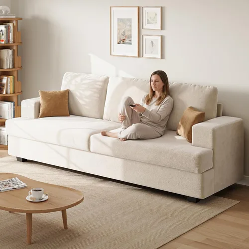 Miniatura 10 de Camillas marrones de 89 pulgadas para sala de estar, sofá de 3 plazas con asiento profundo, sofá biplaza de gran tamaño para apartamentos y espacios