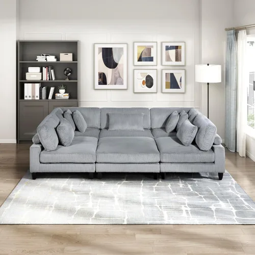 Miniatura 18 de Lexicon Sofá modular de 120 pulgadas, sofá modular de microfibra de gran tamaño de 4 plazas en forma de L, 6 almohadas decorativas y arreglo Beige