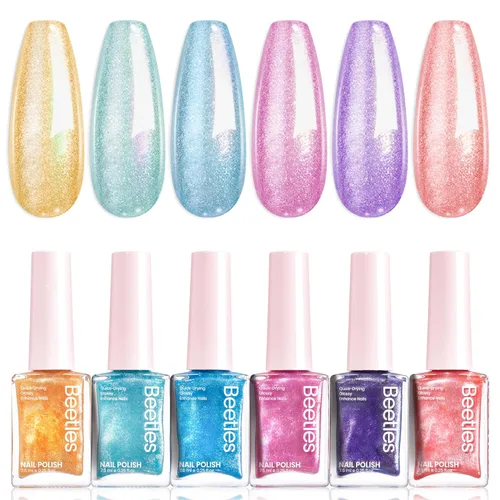 Miniatura 11 de Beetles - Juego de esmaltes de uñas pastel, 6 colores, rosa, azul, amarillo, nude, rosa, morado, juego de esmalte de uñas de secado rápido, secado