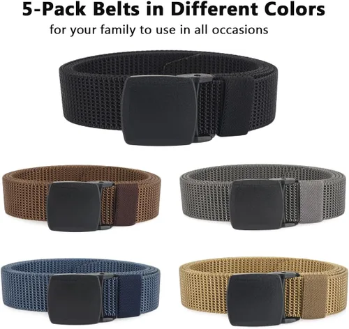 Miniatura 8 de WYuZe Paquete de 5 cinturones militares de nailon de 1.25 pulgadas para hombre, sin metal, ligero, ajustable, para trabajo, casual, TSA y viajes