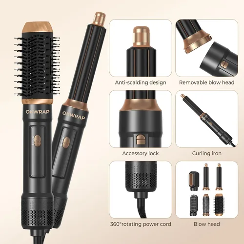 Miniatura 8 de Cepillo Secador de Cabello 6 en UNO, Juego de Herramientas de Peinado de Varita Rizadora, Secador de Cabello de Aire Caliente Iónico, Secador