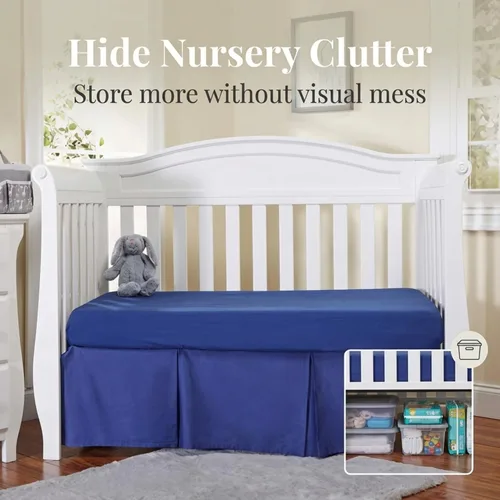 Miniatura 3 de EVERYDAY KIDS Falda plisada azul marino para cuna; falda de cama de cuna de 100% algodón natural para bebés niños y niñas; volantes para cuna