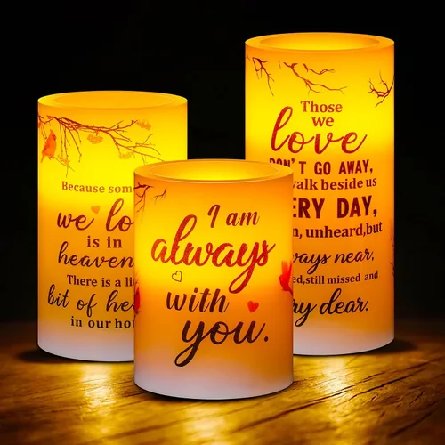 Treela 3 velas conmemorativas, regalos conmemorativos, luces LED cardenales sin llama, regalos religiosos para la pérdida de un ser querido, velas