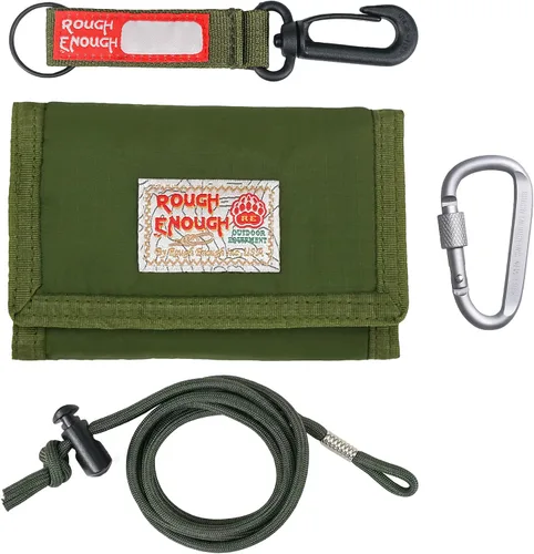 Rough Enough - Cartera para niños con cordón para adolescentes y niños, con cremallera, monedero de nailon verde militar