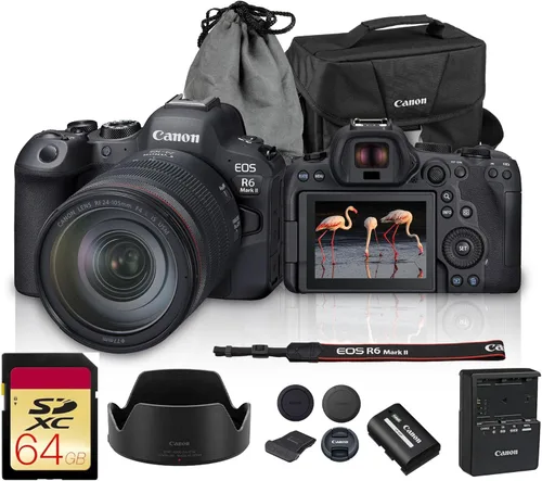 Kit de cámara sin espejo Canon EOS R6 Mark II con lente RF de 24-105 mm f/4 | 24.2MP de fotograma completo, 4K 60fps, Dual Pixel CMOS AF II, para