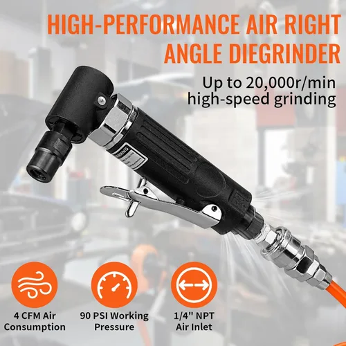 Miniatura 2 de BAIWEN - Amoladora neumática de ángulo recto de 1/4 pulgadas, 90 grados, resistente, 20,000 RPM, herramienta pulidora de lijadora comprimida