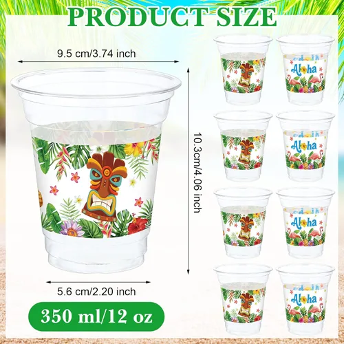Miniatura 2 de Blulu 60 tazas Tiki para fiesta, hawaiano, Luau, vasos de plástico desechables Aloha Tiki, suministros de plástico para bebidas hawaianas Luau