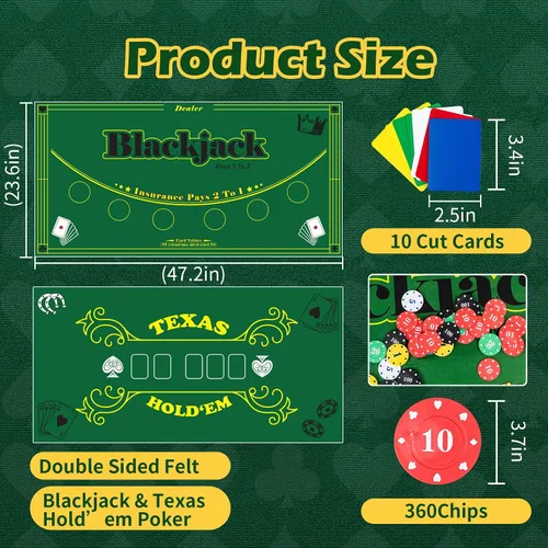 Miniatura 3 de Juego de mesa de casino, Blackjack/Texas Hold'em/Poker con zapato de cartas, bandeja de descarte, barajador automático, rastrillo de fichas, 360