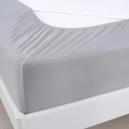 Funda de somier tamaño queen gris, falda de cama envolvente de 4 lados con tela elástica, alternativa elegante a las faldas de cama para