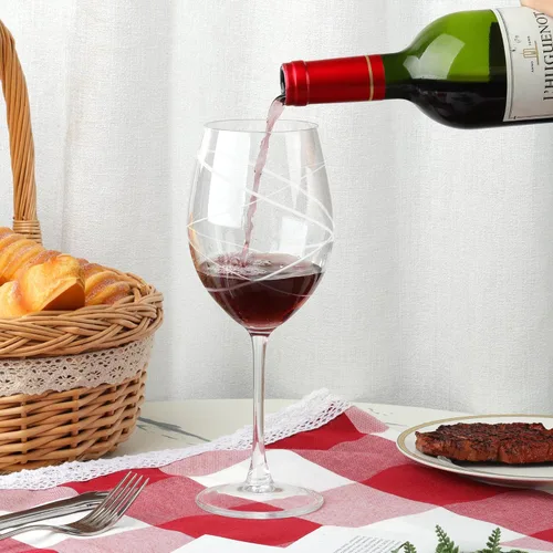 Miniatura 5 de Joeyan Copas de vino tinto y blanco sopladas a mano, copas de tallo con patrón de rayas y puntos, juego de cristalería de tallo largo tallado Copas