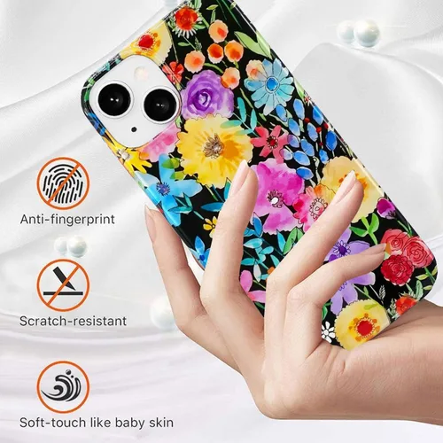 Miniatura 7 de J.west Bonita funda de teléfono para iPhone 13, diseño estético floral de acuarela, funda delgada y suave de TPU para mujer, antiarañazos, a prueba