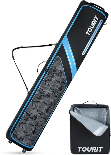 TOURIT Rolling Ski Bag and Ski Boot Bag Combo - Fully Padded Snowboard Bag with Wheels for Air Travel, Wheeled Ski Bag Holds 2 Pairs of Skis (195cm)