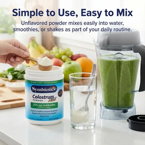 Miniatura 8 de Symbiotics Colostrum Plus Powder - Soporte de recuperación inmune y muscular, 25% de inmunoglobulinas IgG, resistencia al entrenamiento y salud