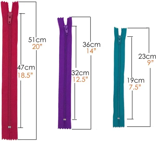 Miniatura 5 de 75 unidades de 20 pulgadas, 14 pulgadas y 9 pulgadas, cremallera de bobina de nailon de tamaño mixto a granel con prensatelas de cremallera