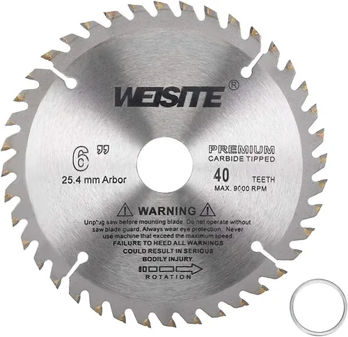 Miniatura 3 de uxcell Hoja de sierra circular de 6", eje 40T de 1" con anillo de 7/8", sierra de corte con punta de carburo TCT de madera