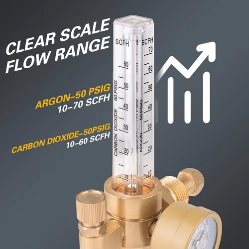 Miniatura 3 de Regulador de CO2 de argón con entrada CGA-580, regulador de presión de gas 0-4000 PSI para máquinas de soldadura TIG MIG, precisión de alto flujo