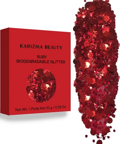 KARIZMA Beauty - Purpurina gruesa biodegradable de rubí rojo con purpurina ecológica, 0.28 oz Sirena