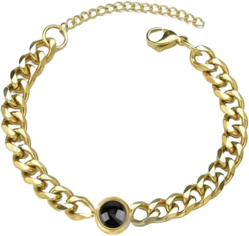 Miniatura 3 de Pulsera de proyección Hip Hop de moda en 100 idiomas, texto personalizado de cadena cubana, joyería de luz de corazón, regalo de cumpleaños