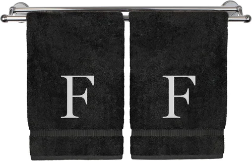 Miniatura 41 de Toalla de mano monogramada, regalo personalizado, juego de 2 - Toalla bordada con letra de bloque dorada - Extra absorbente 100% algodón turco