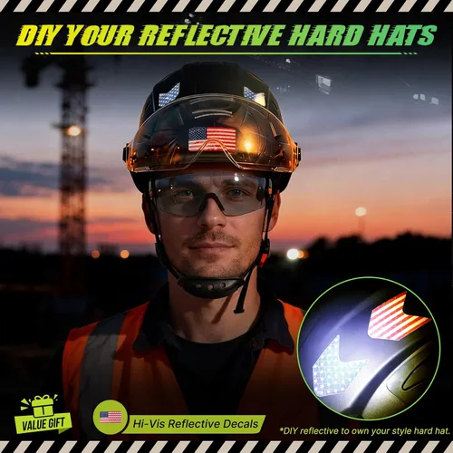 Miniatura 5 de Construction Hard Hats with Clear and Tinted Visor - OSHA Approved ANSI Z89.1 Dual Eye Protection Black Hard Hat with Chin Straps for Men Sombrero