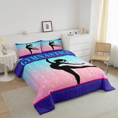 Miniatura 2 de Juego de ropa de cama de gimnasia tamaño Queen para niñas, edredón de cielo estrellado para niños y adolescentes, edredón con temática de danza