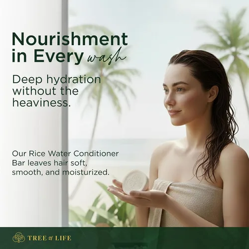 Miniatura 2 de Tree of Life Barra de acondicionador de agua de arroz, cuidado del cabello con proteína de arroz sin sulfato que fortalece, repara y proporciona