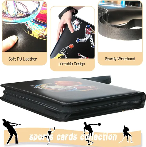 Miniatura 4 de Carpeta de Tarjetas Deportivas de Gran Capacidad con 4 Bolsillos y 50 Fundas, Se Adapta a 400 Tarjetas, Perfecta para Béisbol, Fútbol, Baloncesto
