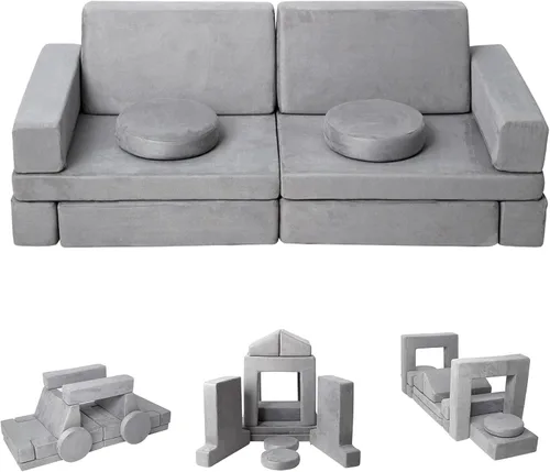 Miniatura 7 de Sofá infantil de 12 piezas modular con estrellas que brillan en la oscuridad, sofá convertible plegable de espuma para niños y niñas, muebles