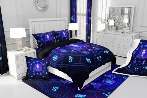 Miniatura 8 de Erosebridal Virgo - Juego de edredón de tamaño individual con 12 constelaciones, para niños, niñas, niños, niñas, niños, juego de edredón de galaxia