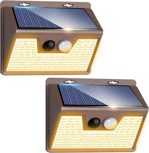 Miniatura 12 de Peasur Luces Solares para Exteriores con Sensor de Movimiento, 140 LED Luz Solar Alimentada por Energía Solar para Cerca Impermeable, 3 Modos