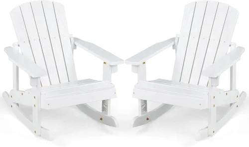 Miniatura 9 de Giantex Mecedora Adirondack de madera para niños, para exteriores, con asiento de listones, pies mecedores suaves, capacidad de peso de 300 libras