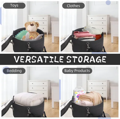Miniatura 7 de LITLANDSTAR Organizador para mujeres y hombres, caja de almacenamiento redonda, contenedor de fieltro portátil, plegable, con tapa a prueba de Negro
