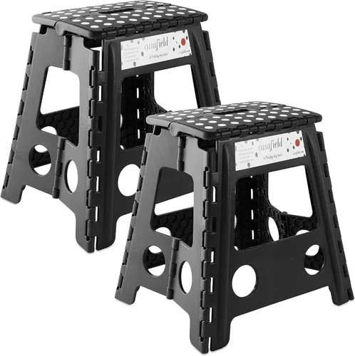 Miniatura 21 de Casafield Taburete plegable de 9 pulgadas con asa (juego de 2), negro, taburete de plástico plegable portátil para niños y adultos, uso