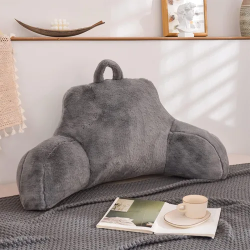 Miniatura 23 de Aimuan Almohada de lectura para descansar en la cama, almohada grande para adultos con respaldo y brazos para sentarse en la cama, cojín inclinado