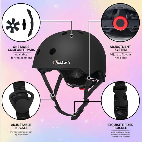 Miniatura 2 de Nattork Casco Infantil de Protección, Forro Extraíble para Multideportes Patineta, Patines, Bicicleta, Patinete Edad 4-12 Niños, Jóvenes, Adultos