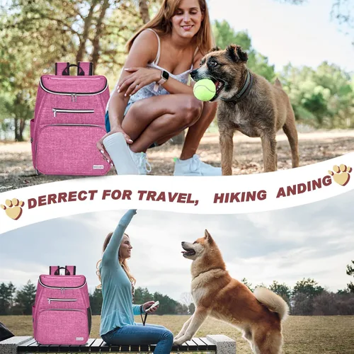 Miniatura 6 de BAGLHER Mochila de viaje para perros, mochila de suministros para mascotas aprobada por aerolíneas, bolsa de viaje para perros con 2 cuencos Rosa