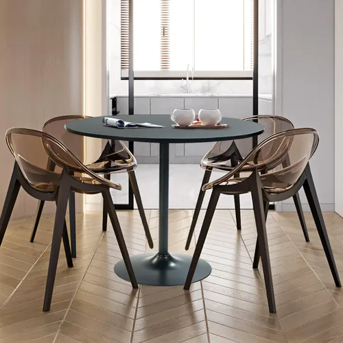 Miniatura 6 de FurnitureR Mesa de comedor redonda de mediados de siglo de 31.5 pulgadas para 2-4 personas con base de pedestal para el hogar, oficina, sala de Negro
