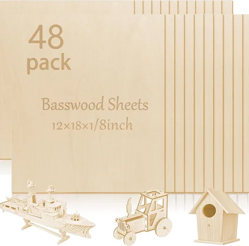 Miniatura 18 de 48 piezas de madera contrachapada de abedul báltico, 12 x 12 x 1/8 pulgadas, 0.118 pulgadas de grosor, madera sin terminar para manualidades, corte