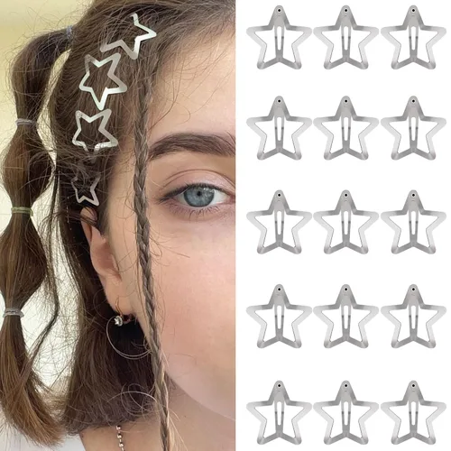 Miniatura 16 de Pinzas para el cabello Y2K de la década de 2000, pasadores de pelo antideslizantes, accesorios para el cabello de estrella plateadas, pinzas