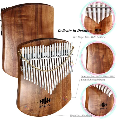 Miniatura 3 de MOOZICA Kalimba Piano de Pulgar de Koa Sólido de 21 Teclas, Kalimba Marimba Profesional Individual de Tablero Plano de Madera Maciza