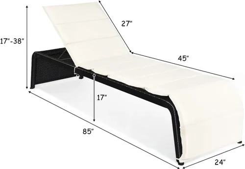 Miniatura 3 de COSTWAY Silla de ratán para patio, silla reclinable acolchada con respaldo ajustable, jardín y piscina (beige)