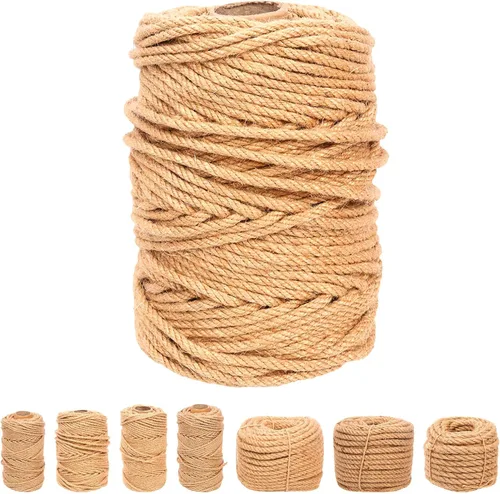 Swpeet Cuerda trenzada de yute natural de 0.197 in x 328 pies, cuerda larga de yute para embalaje, jardinería, ganchillo, perfecto para