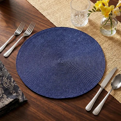 Miniatura 6 de AHHFSMEI Juego de 6 manteles individuales redondos trenzados de 15 pulgadas para mesas de comedor, tejido natural, resistentes al calor, color azul