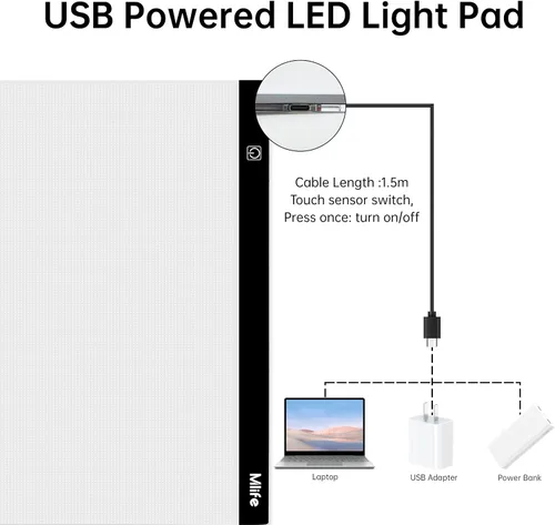 Miniatura 6 de Mlife Almohadilla de luz LED A2 para pintura de diamantes, luz de seguimiento alimentada por USB con soporte y 4 clips de sujeción