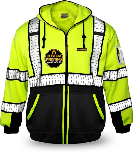 Miniatura 10 de KwikSafety - Charlotte, NC - Sudadera de forro polar de seguridad para hombres Chaqueta reflectante de alta visibilidad y PPE, ligera Amarillo