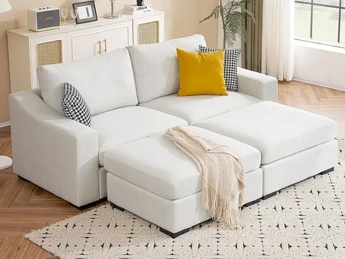 Miniatura 15 de ELUCHANG Sofá moderno de 85 pulgadas para sala de estar, sofá de lino natural de 3 plazas con asientos extra profundos, cojín tapizado y funda