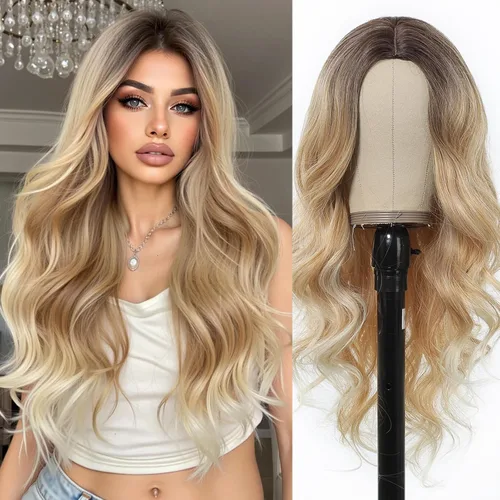 Miniatura 29 de Esmee Pelucas largas de color castaño rojizo ombré para mujer, peluca de cabello sintético ondulado y rizado natural para uso diario, fiestas
