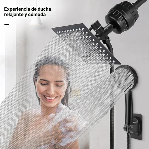 Miniatura 7 de NearMoon Cabezal de ducha de lluvia filtrado, cuadrado de alta presión de 8 pulgadas y 5 ajustes de filtro de ducha de mano combinado con soporte