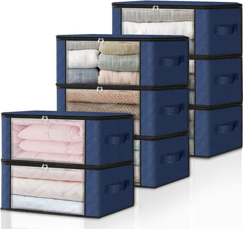 Miniatura 11 de HomeHacks Paquete de 3 bolsas organizadoras de ropa, caja de almacenamiento plegable con gran ventana transparente y asas resistentes para armario